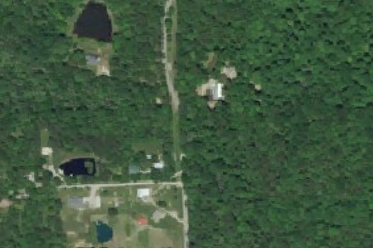 Aerial view of Postcard Cabins Brown Co