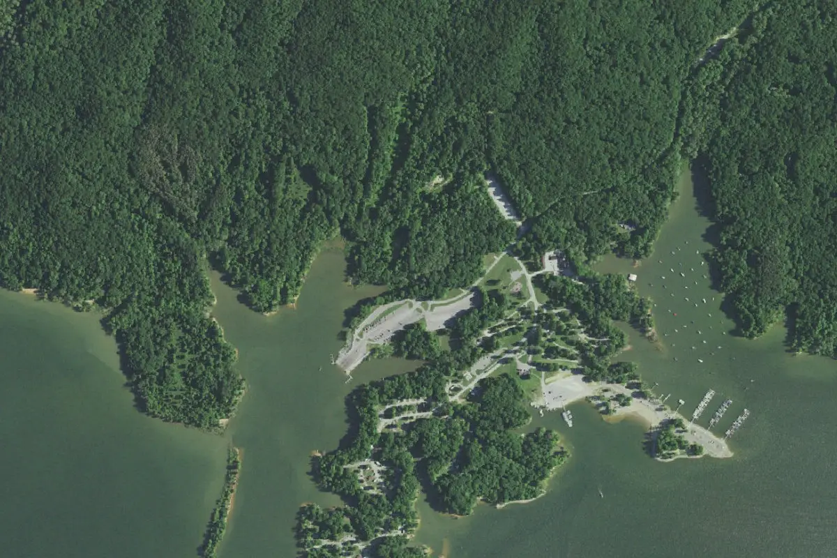 Aerial view of Monroe Lake – Paynetown Campground (Paynetown SRA)