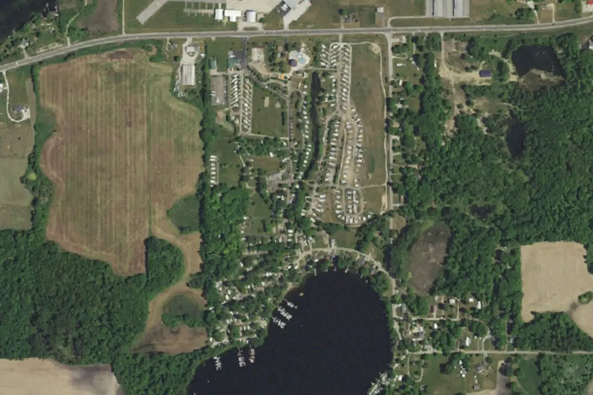 Aerial view of Angola / Hogback Lake KOA Holiday